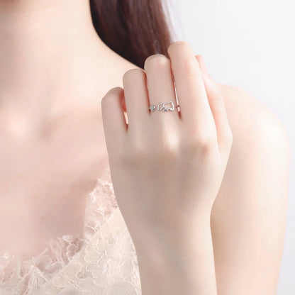 New Fashion 925 Sterling Silver Delicate Heart Pony Asymmetry Open Resizable Rings Women&Girl Exquisite Jewelry Finger Ring Gift