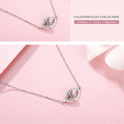 BAMOER 925 Sterling Silver Connected Heart Pendant Necklace for Girlfriend Valentine's Day Gift Fine Jewelry SCN181