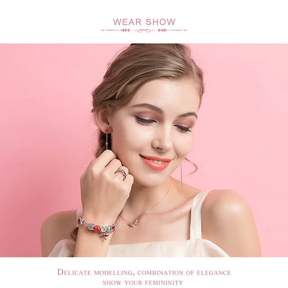 BAMOER 925 Sterling Silver Connected Heart Pendant Necklace for Girlfriend Valentine's Day Gift Fine Jewelry SCN181