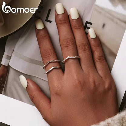 BAMOER 100% 925 Sterling Silver Water Droplet Clear CZ Finger Rings for Women Wedding Engagement Jewelry Girlfriend Gift PA7649