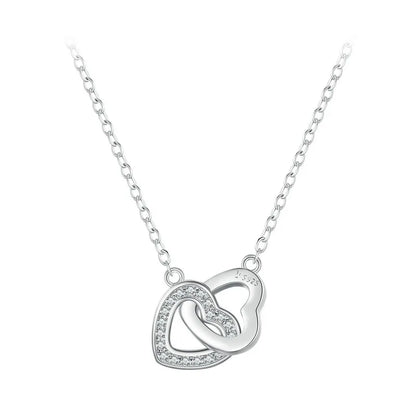 BAMOER 925 Sterling Silver Connected Heart Pendant Necklace for Girlfriend Valentine's Day Gift Fine Jewelry SCN181