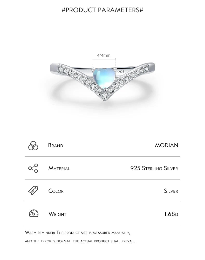 MODIAN Genuine 925 Sterling Silver Exquisite Arrow Finger Rings For Women Heart Love Moonstone Band Fashion Fine Jewelry