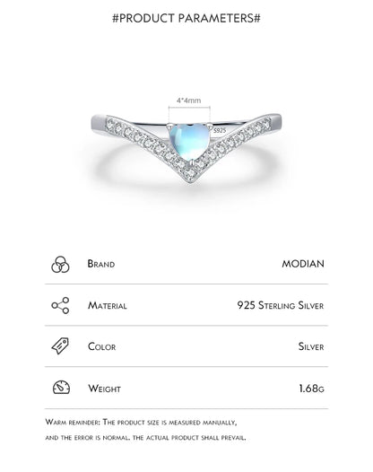 MODIAN Genuine 925 Sterling Silver Exquisite Arrow Finger Rings For Women Heart Love Moonstone Band Fashion Fine Jewelry
