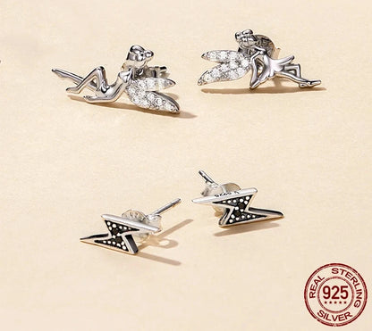 WOSTU Flower Heart Stud Earrings 100% 925 Sterling Silver Pearl Small Earrings For Women Wedding Engagement Jewelry Gifts