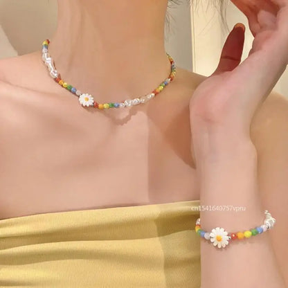 Multicolour Bead Choker Necklace Pendant Bead Decoration Bracelet Bohemia Summer Beach Beach Clavicle Chain Jewelry