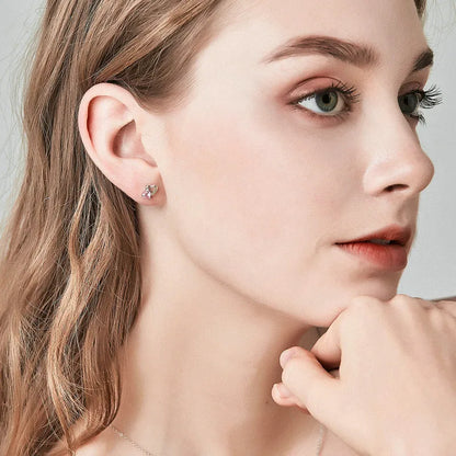 WOSTU Flower Heart Stud Earrings 100% 925 Sterling Silver Pearl Small Earrings For Women Wedding Engagement Jewelry Gifts