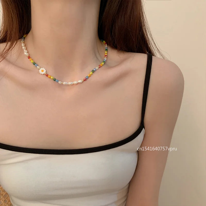 Multicolour Bead Choker Necklace Pendant Bead Decoration Bracelet Bohemia Summer Beach Beach Clavicle Chain Jewelry