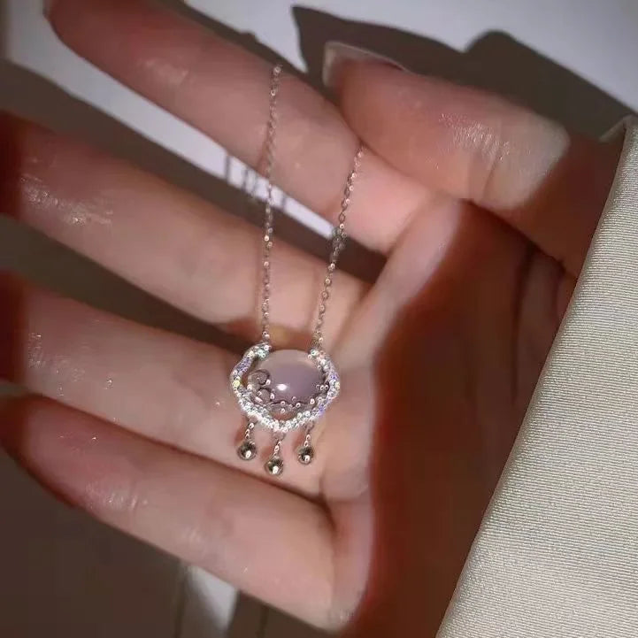 Fashion Fairy Pink Crystal Bow Knot Pendant Necklaces Y2K Girls Sweet Rhinestone Heart Clavicle Chain Women Jewelry Gifts