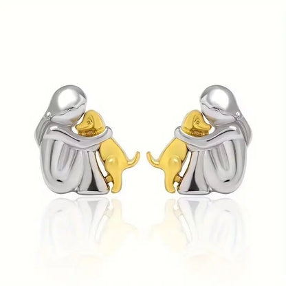 Fashion Two Tone Little Girl and Dog Earrings For Women Dog Mom Earrings Animal Puppy Jewelry