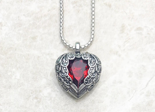 Pendant Necklace Red Winged Heart Brand Link Chain Fashion Jewelry Europe Style 925 Stering Silver Gift For Women