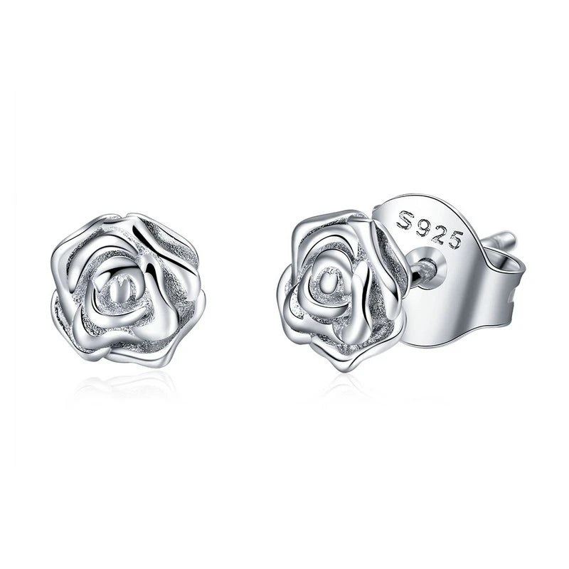 WOSTU Flower Heart Stud Earrings 100% 925 Sterling Silver Pearl Small Earrings For Women Wedding Engagement Jewelry Gifts