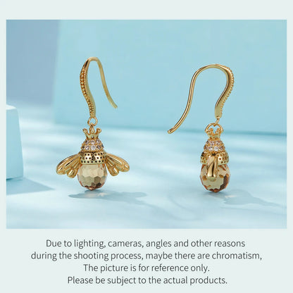 Bamoer Hot Sale 925 Sterling Silver Yellow Bee Drop Earrings for Women Lovely Insect Earrings Fine Jewelry Gift SCE149
