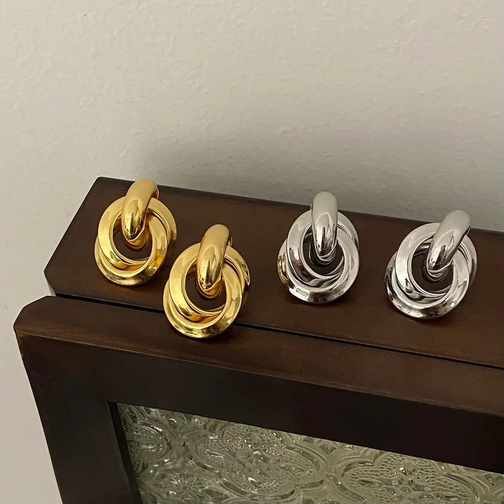 Real 925 Sterling Silver 18K Round Stud Earrings for Women Trendy Fine Jewelry Minimalist Exaggerated  Accessories