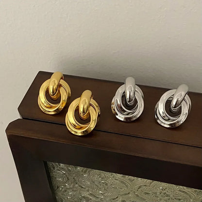 Real 925 Sterling Silver 18K Round Stud Earrings for Women Trendy Fine Jewelry Minimalist Exaggerated  Accessories