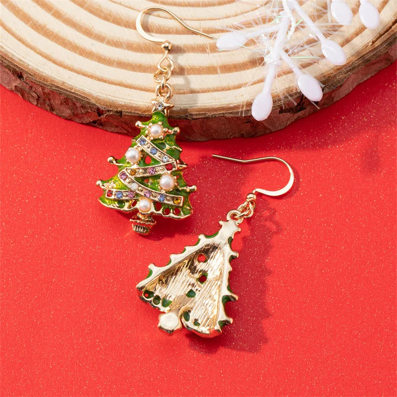New Zircon Christmas Tree Earrings for Women Shiny Rhinestone Star Pearl Stud Earring New Year Xmas Festival Ear Jewelry