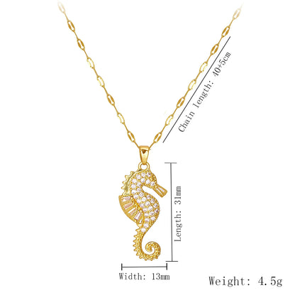 Exquisite Seahorse Necklace for Women, Starfish Pendant, Stainless Steel, Marine Life Jewelry, Fashionable Gift, High-End