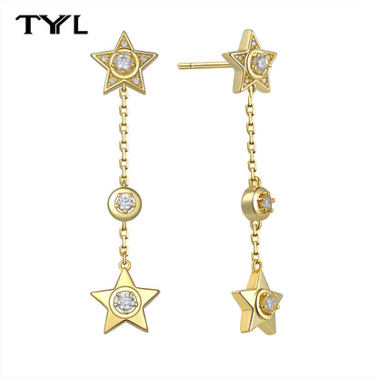 TYYL Star Tassel Long Dangle Earrings 925 Silver Needle 18k Gold Plated Star Pendant Drop Stud Earring For Women Girls Jewelry