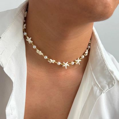 Ingemark Boho Starfish Imitation Pearl Choker Necklace for Men 2025 Trend Goth Adjustable Clavicle Chain Surfers Beach Jewelry