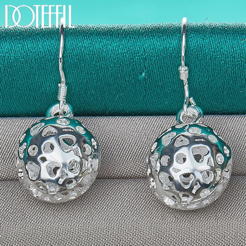 DOTEFFIL 925 Sterling Silver Hollow Ball Heart Drop Earrings For Woman Wedding Engagement Party Fashion Charm Jewelry