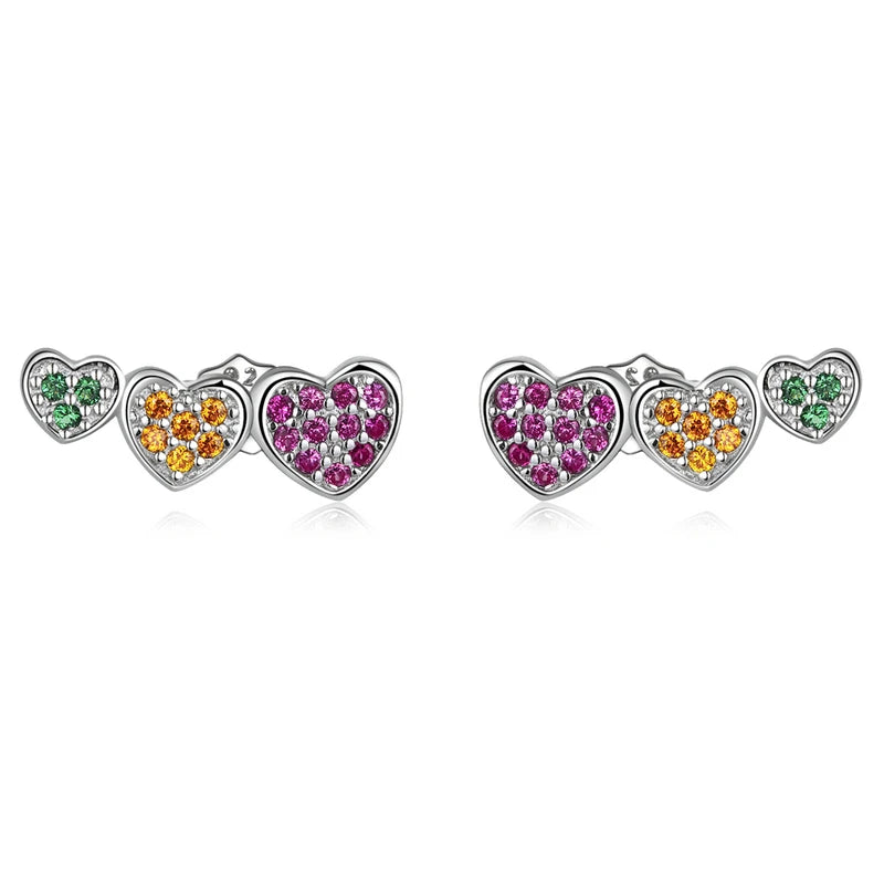 WOSTU Flower Heart Stud Earrings 100% 925 Sterling Silver Pearl Small Earrings For Women Wedding Engagement Jewelry Gifts