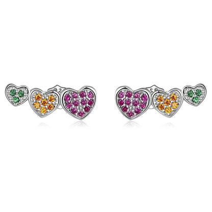 WOSTU Flower Heart Stud Earrings 100% 925 Sterling Silver Pearl Small Earrings For Women Wedding Engagement Jewelry Gifts