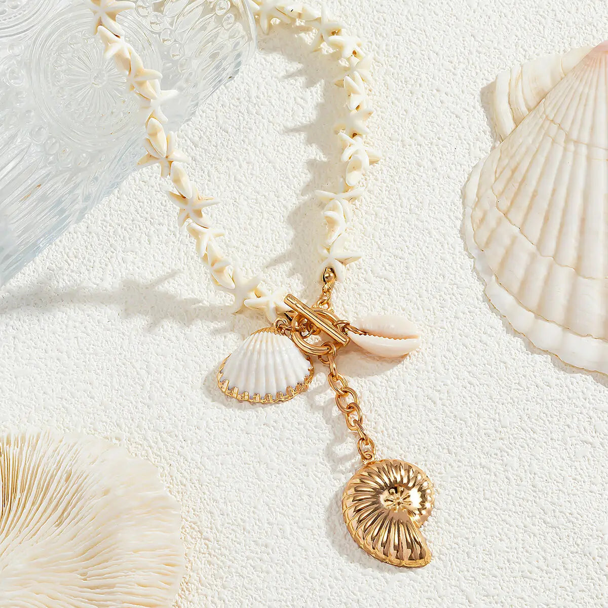 Lacteo Bohemia White Color Star Chain Necklace Summer Ocean Beach OT Buckle Snail Pendant Adjustable Metal Necklace Jewelry Gift