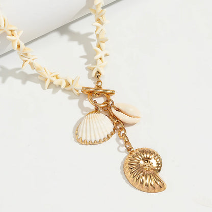 Lacteo Bohemia White Color Star Chain Necklace Summer Ocean Beach OT Buckle Snail Pendant Adjustable Metal Necklace Jewelry Gift