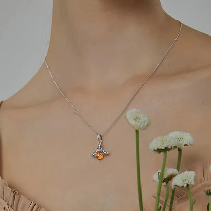 BAMOER 925 Sterling Silver Lovely Orange Bee Insect Pendant Necklace for Women 14K Gold Plated Jewelry Birthday Gift 2 Colors