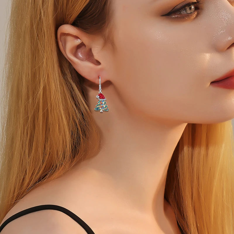 Christmas Earrings Christmas Tree Earrings for Women Dangle Drop S925 Sterling Silver Leverback Santa Claus Red Hat Holiday X-Ma