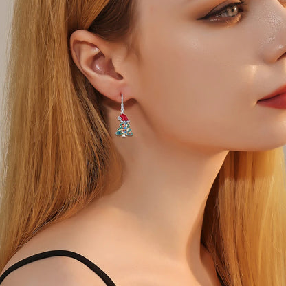 Christmas Earrings Christmas Tree Earrings for Women Dangle Drop S925 Sterling Silver Leverback Santa Claus Red Hat Holiday X-Ma