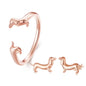 BISAER 925 Sterling Silver Cute Pet Dog Jewelry Set Dachshund Animal Stud Earrings Adjustable Rings for Women Lovely Party Gift