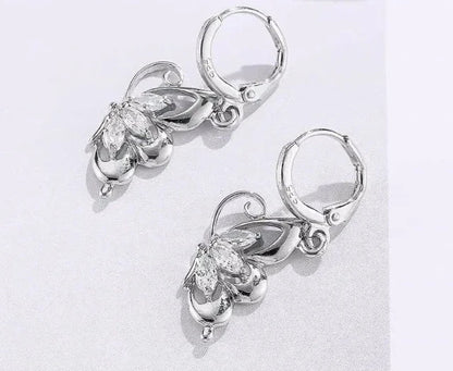 925 Sterling Silver Jewelry Sets for Women Wedding Necklace Pendant Hoop Earrings Elegant Cubic Zirconia Butterfly