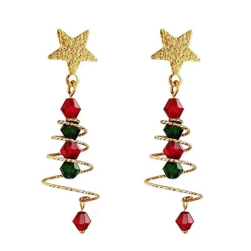 Rotating Christmas Tree Star Pendant Earrings Christmas Series Simple Advanced Jewelry Women's Creative Personalized Girl Gift