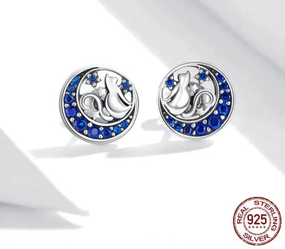 WOSTU Real 100% 925 Sterling Silver Lovely Cat Pet Stud Earrings For Women S925 Silver Earring Fashion Jewelry Gift FIE073