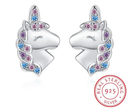 Real 925 Sterling Silver Cute Animal Unicorn Stud Earring For Women Daughter Girl Birthday Gift Fine Jewelry DS4501