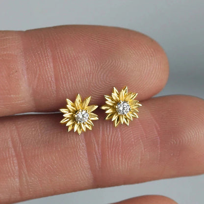 Huitan Dainty Flower Stud Earrings White/Golden Color Fancy Ear Accessories for Women Daily Wear Girls Gift Statement Jewelry