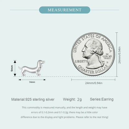 BISAER 925 Sterling Silver Cute Pet Dog Jewelry Set Dachshund Animal Stud Earrings Adjustable Rings for Women Lovely Party Gift