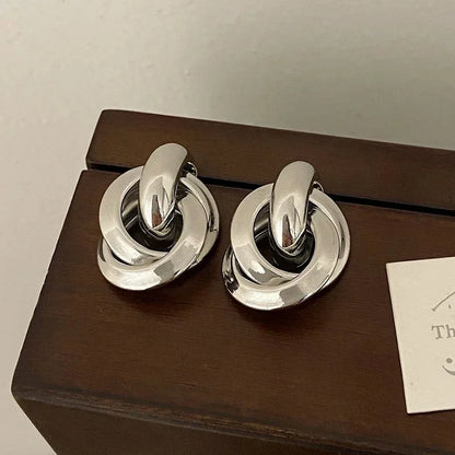 Real 925 Sterling Silver 18K Round Stud Earrings for Women Trendy Fine Jewelry Minimalist Exaggerated  Accessories