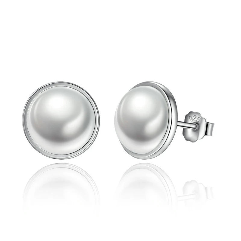 WOSTU Flower Heart Stud Earrings 100% 925 Sterling Silver Pearl Small Earrings For Women Wedding Engagement Jewelry Gifts