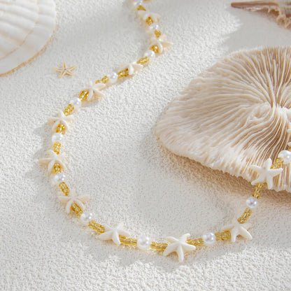 Ingemark Boho Starfish Imitation Pearl Choker Necklace for Men 2025 Trend Goth Adjustable Clavicle Chain Surfers Beach Jewelry