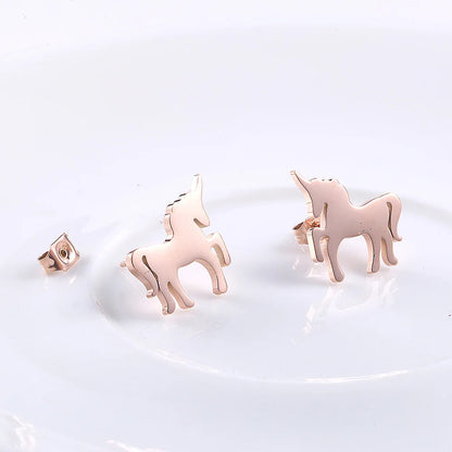 Minimalist Unicorn Stud Earrings Fashion Cute Animal Titanium Stainless Steel Ear Jewelry Gift Accessories