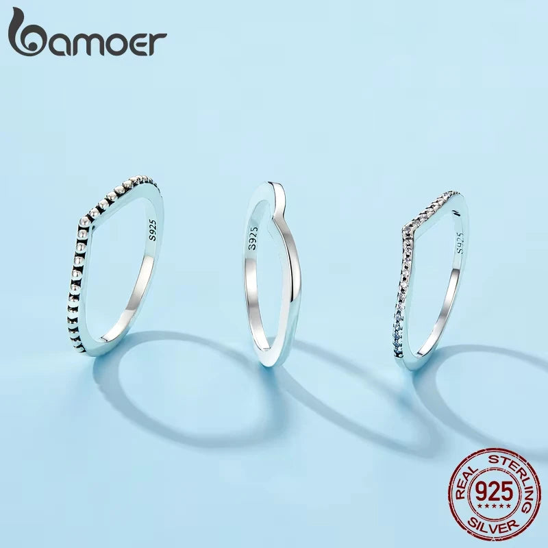 BAMOER 100% 925 Sterling Silver Water Droplet Clear CZ Finger Rings for Women Wedding Engagement Jewelry Girlfriend Gift PA7649