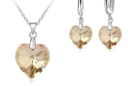 Love Heart Shape Women 925 Sterling Silver Bridal Jewelry Set For Wedding Fashion Crystal Pendants Necklaces Earring Set