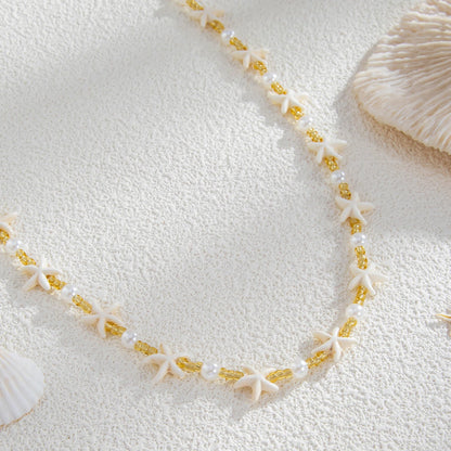 Ingemark Boho Starfish Imitation Pearl Choker Necklace for Men 2025 Trend Goth Adjustable Clavicle Chain Surfers Beach Jewelry