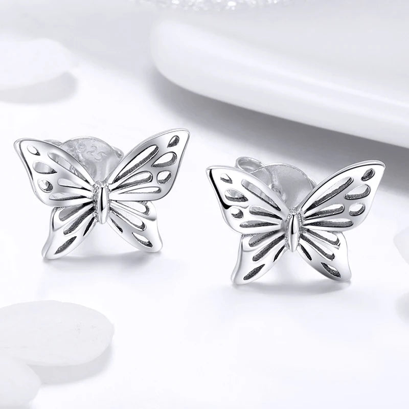 WOSTU Flower Heart Stud Earrings 100% 925 Sterling Silver Pearl Small Earrings For Women Wedding Engagement Jewelry Gifts
