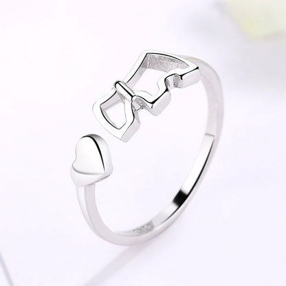 New Fashion 925 Sterling Silver Delicate Heart Pony Asymmetry Open Resizable Rings Women&Girl Exquisite Jewelry Finger Ring Gift