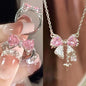 Fashion Fairy Pink Crystal Bow Knot Pendant Necklaces Y2K Girls Sweet Rhinestone Heart Clavicle Chain Women Jewelry Gifts