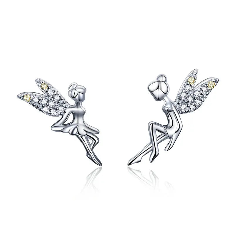 WOSTU Flower Heart Stud Earrings 100% 925 Sterling Silver Pearl Small Earrings For Women Wedding Engagement Jewelry Gifts