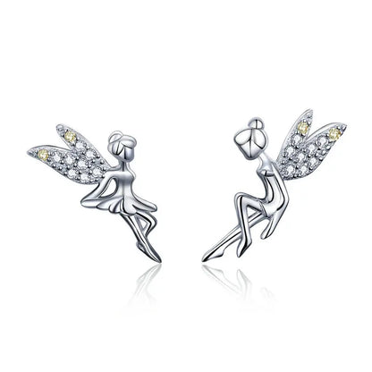 WOSTU Flower Heart Stud Earrings 100% 925 Sterling Silver Pearl Small Earrings For Women Wedding Engagement Jewelry Gifts