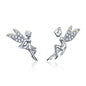 WOSTU Flower Heart Stud Earrings 100% 925 Sterling Silver Pearl Small Earrings For Women Wedding Engagement Jewelry Gifts